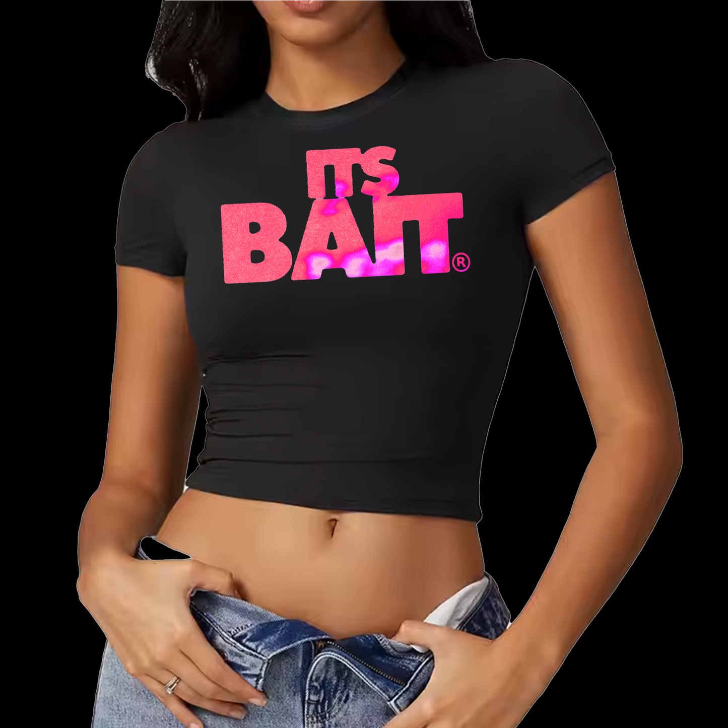 ITS BAIT CROPPED BABY TEE (BLACK + PINK)