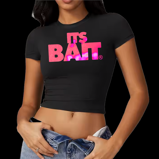 ITS BAIT CROPPED  BABY TEE (BLACK + PINK)